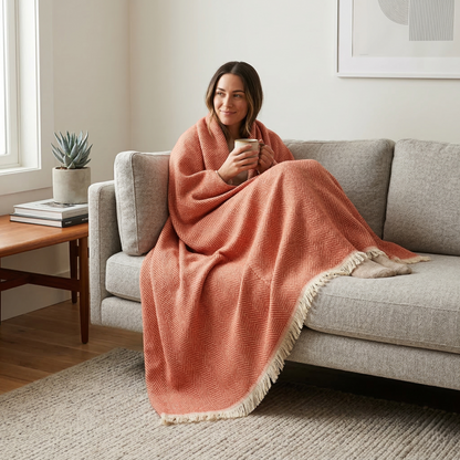 Elegant Sage Herringbone Hand Woven Blanket