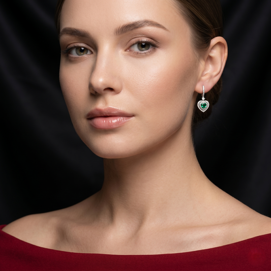 Regal Emerald Heart Drop Earrings
