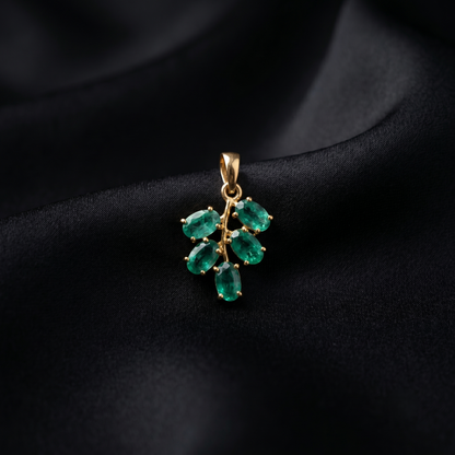 Handcrafted Silver Emerald Leaf Pendant Set
