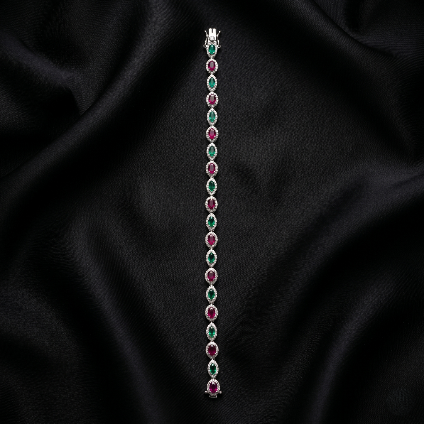 Elegant Ruby and Emerald Silver Bracelet