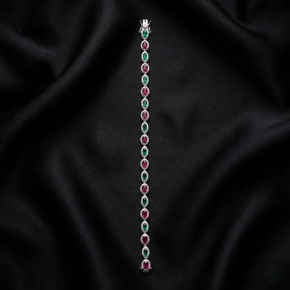 Elegant Ruby and Emerald Silver Bracelet