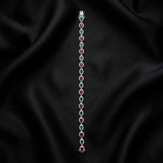 Elegant Ruby and Emerald Silver Bracelet