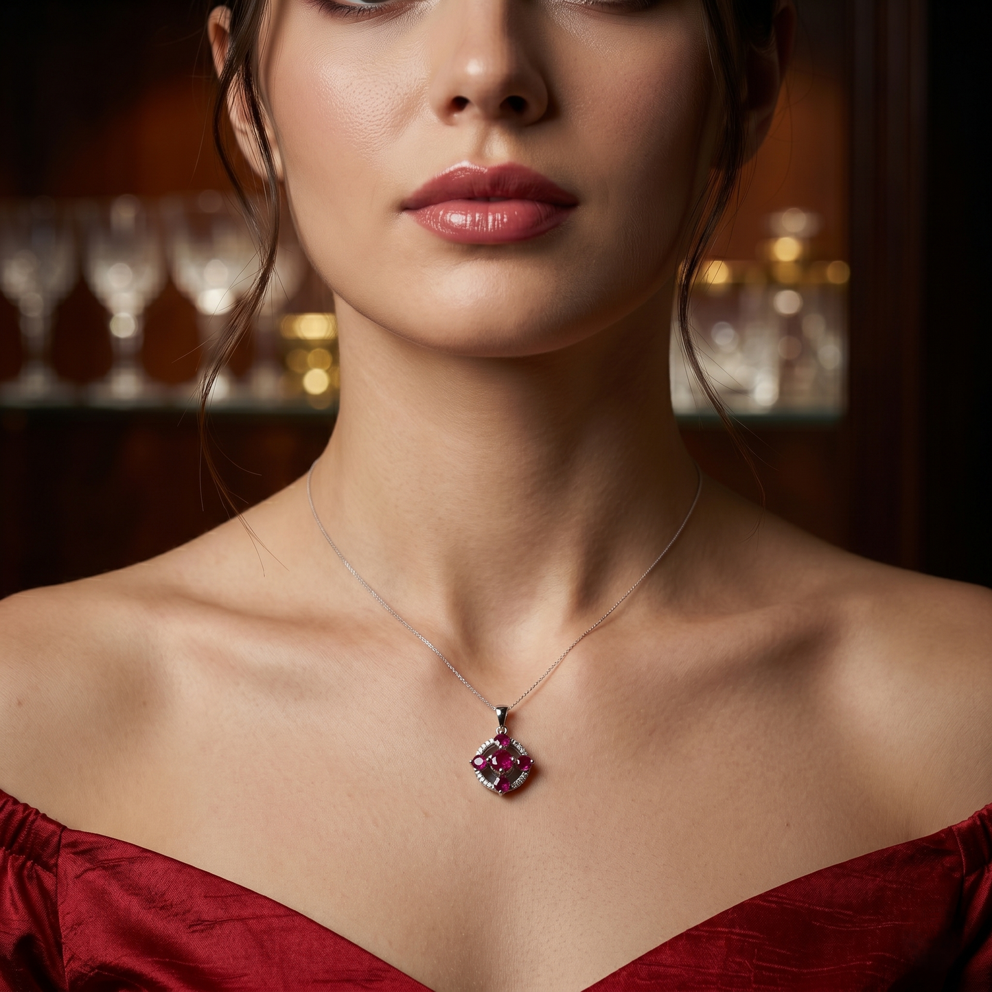 Elegant Circular Ruby Silver Cross Pendant