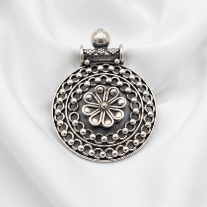 Vintage Floral Mandala Silver Artisan Pendant