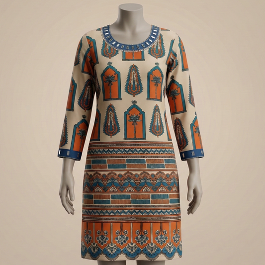 Boho Chic Printed in Jodhpur Blue Kurti