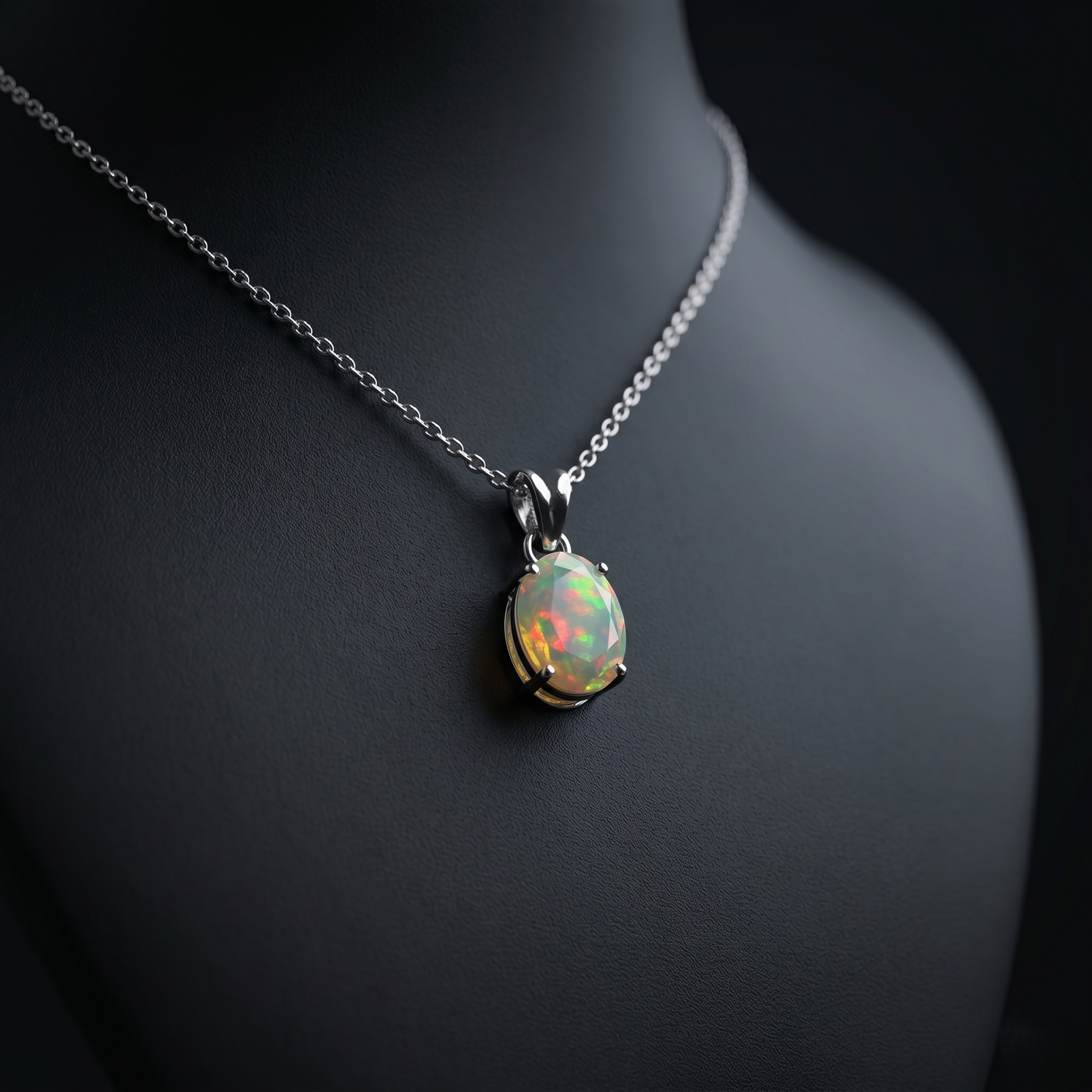 Radiant Ethiopian Opal Silver Pendant Necklace
