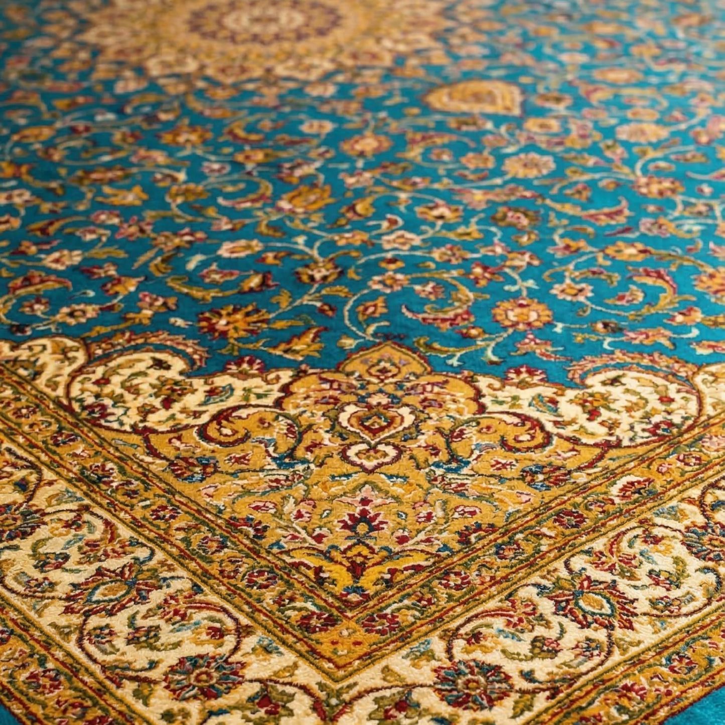 Royal Teal Persian Silk Medallion Rug