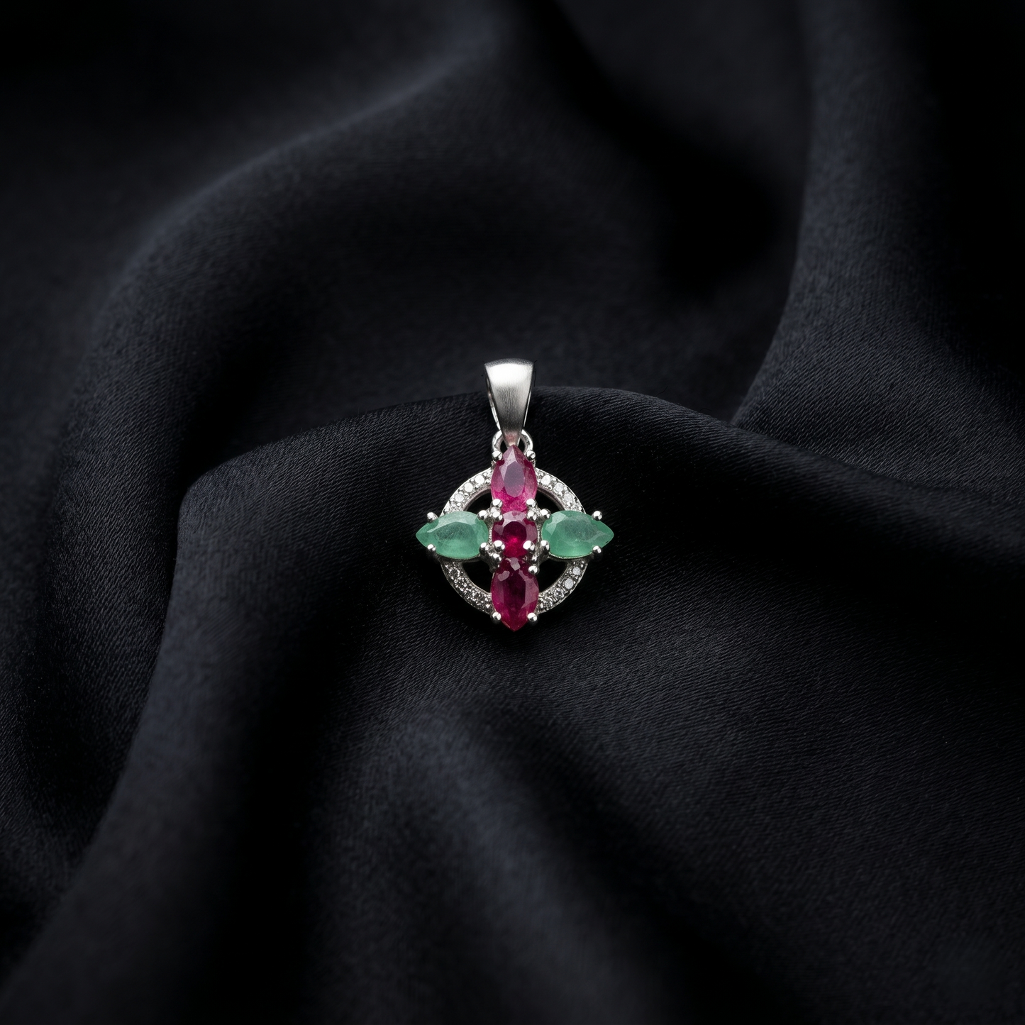 Elegant Silver Ruby & Emerald Pendant