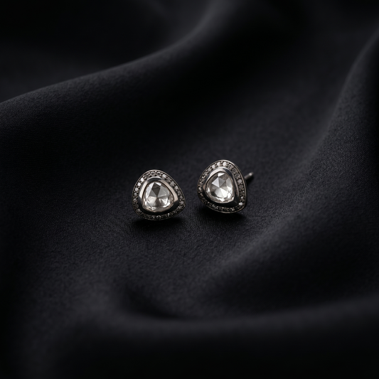 Elegant Victorian Polka Silver Stud Earrings
