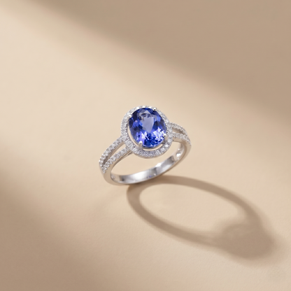 Oval Sapphire Diamond Halo Ring