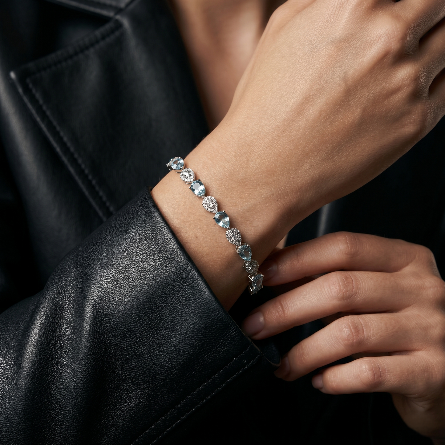 Elegant Pear Cut Aquamarine Silver Bracelet