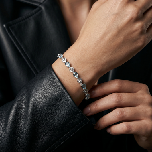 Elegant Pear Cut Aquamarine Silver Bracelet