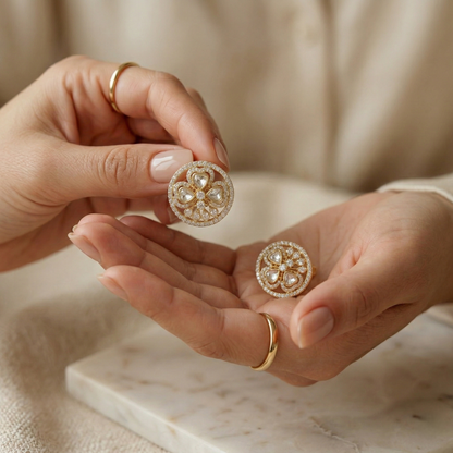 Elegant Gold-Plated Floral Silver Stud Earrings