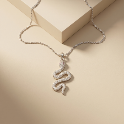 Elegant Diamond Silver Snake Pendant