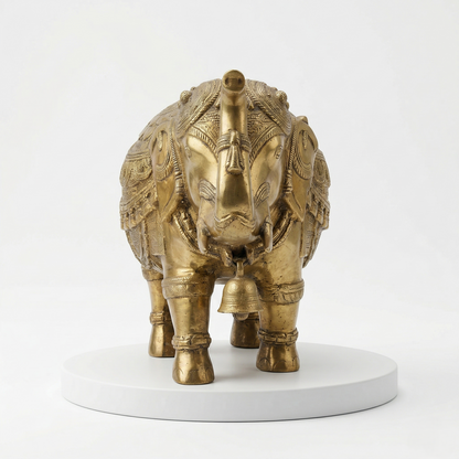 Heritage Brass Elephant with Intricate Carvings