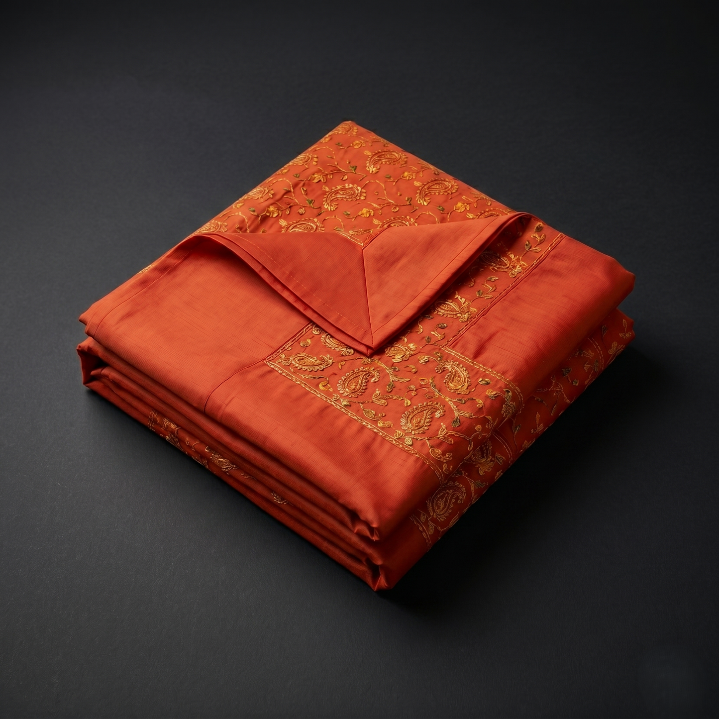Rust Orange Embroidered Heritage Silk Bedcover