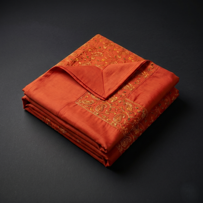 Rust Orange Embroidered Heritage Silk Bedcover