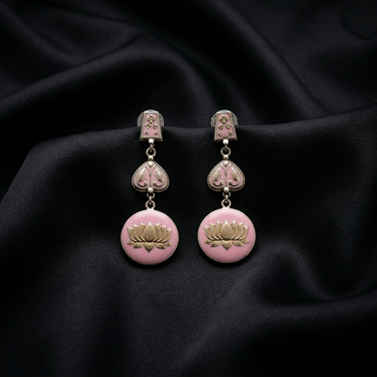 Lotus Meenakari Silver Drop Earrings