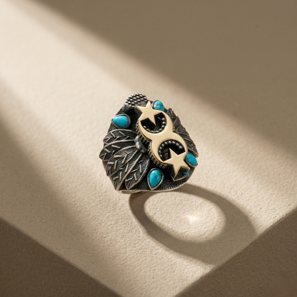 Silver Celestial Feather Men's Statement Ring