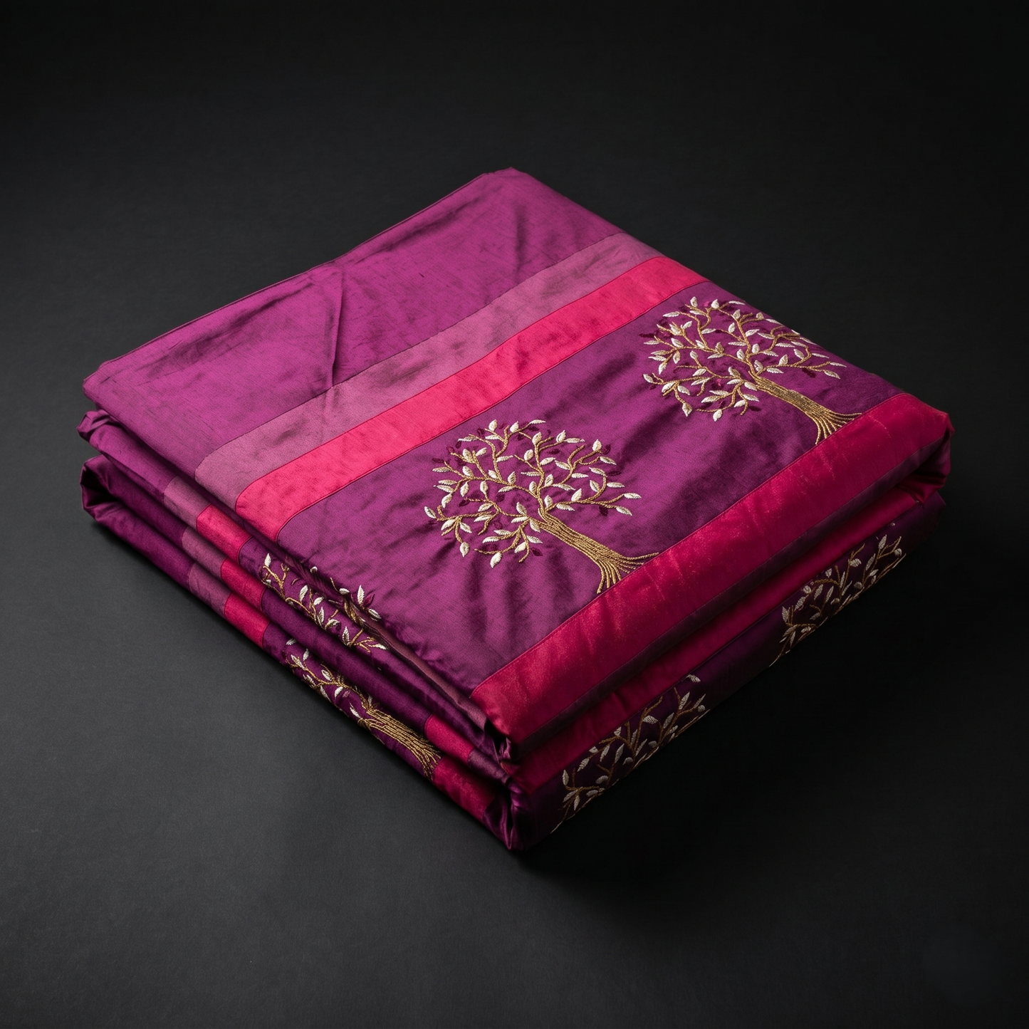 Silk Embroidered Tree Luxury Bedcover