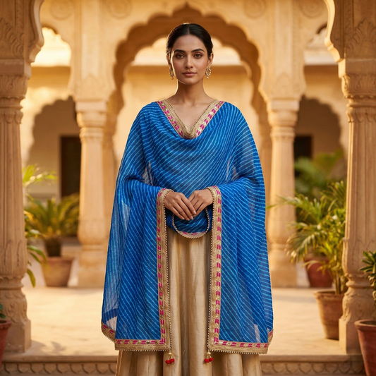 Azure Leheriya Silk Gota Patti Dupatta