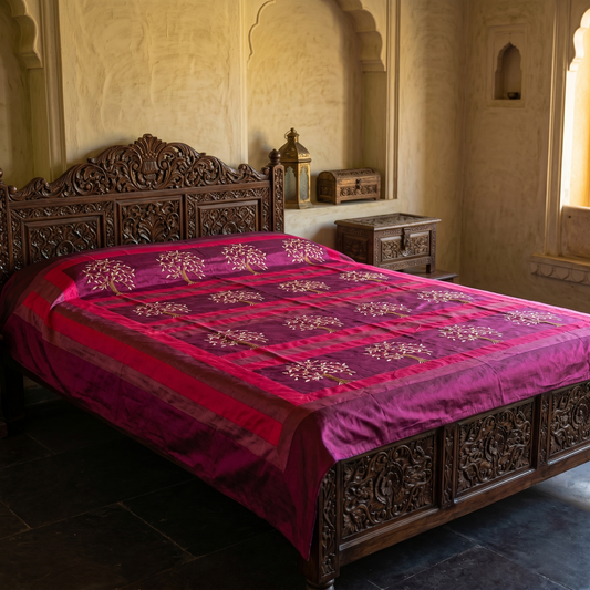 Silk Embroidered Tree Luxury Bedcover