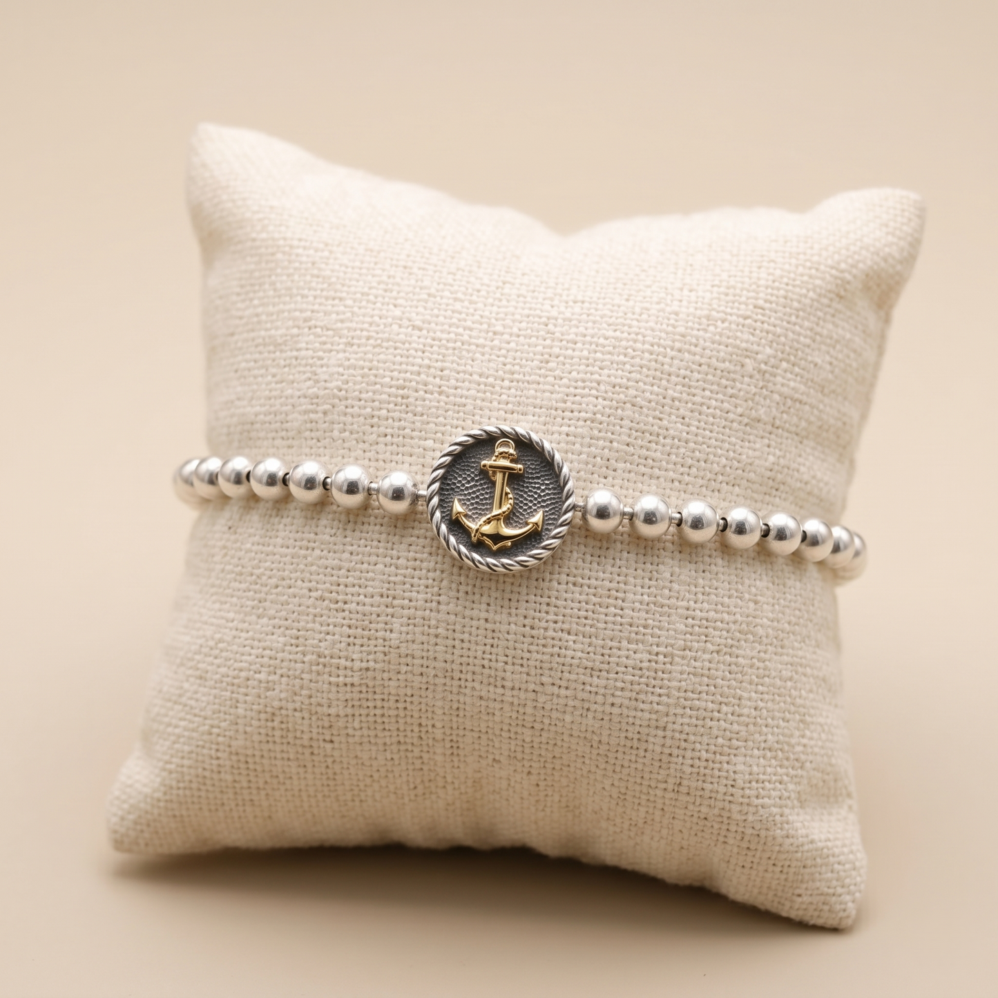 Nautical Silver Bead Golden Anchor Bracelet