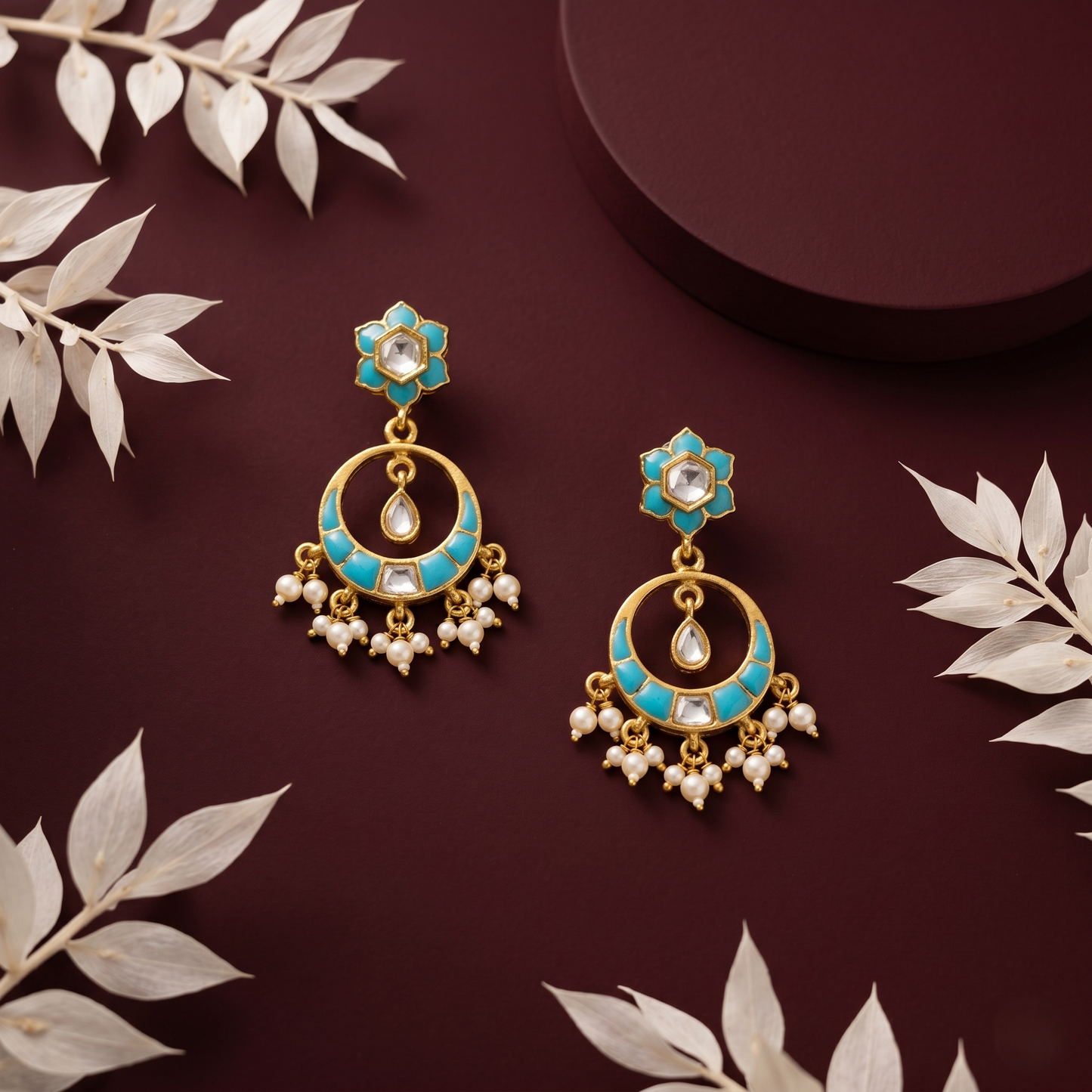 Turquoise Enamel Gold Plated Silver Earrings