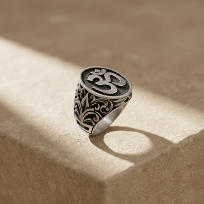 Divine Om Intricate Silver Signet Ring