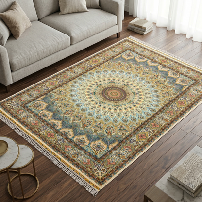 Antique Floral Medallion Hand Tufted Silk Rug