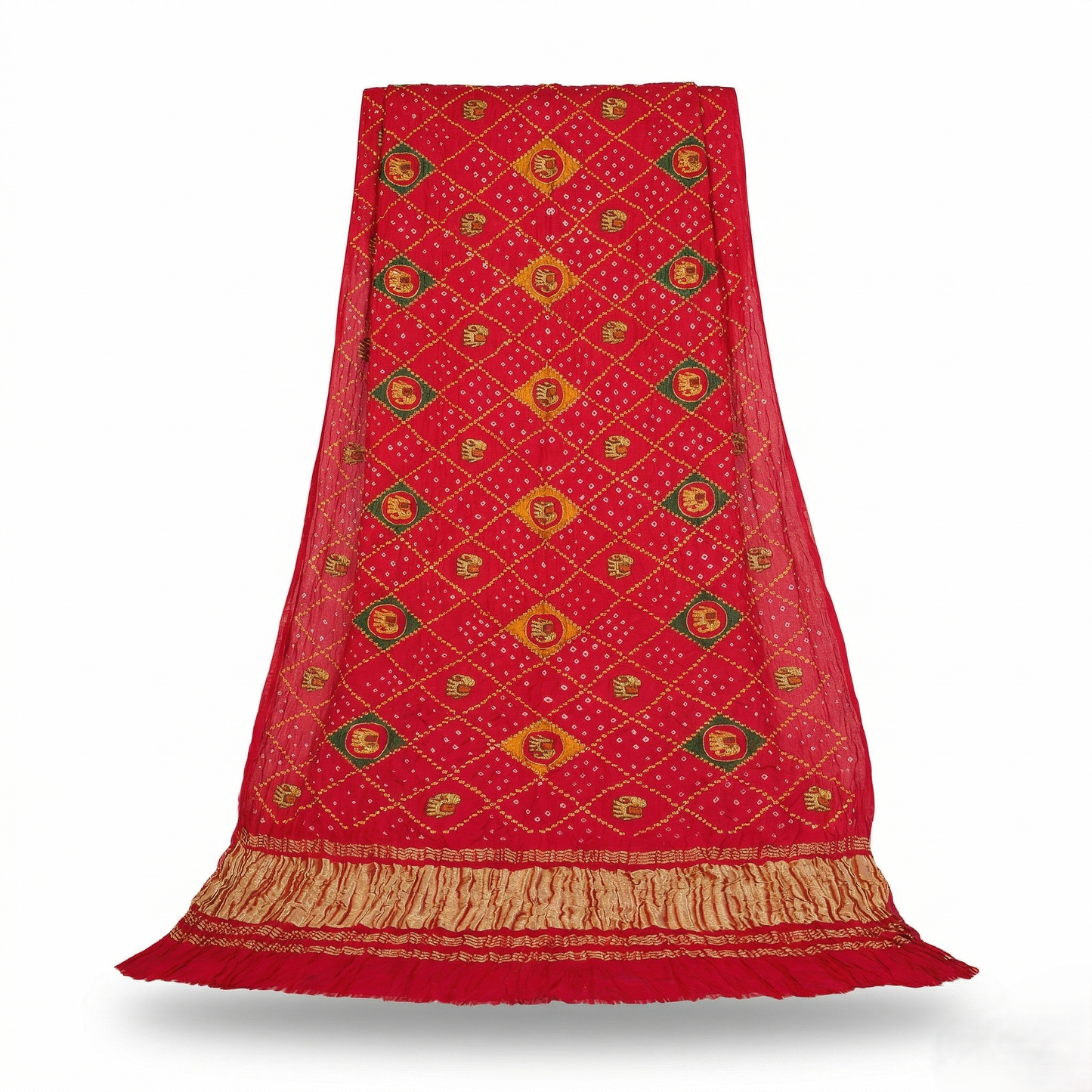 Royal Crimson Handcrafted Silk Bandhani Dupatta
