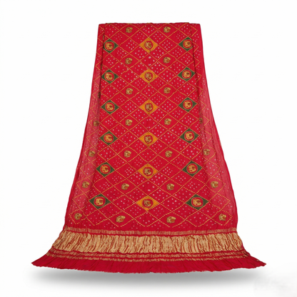 Royal Crimson Handcrafted Silk Bandhani Dupatta