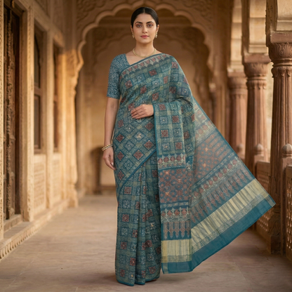 Hand-Block modal Silk Saree