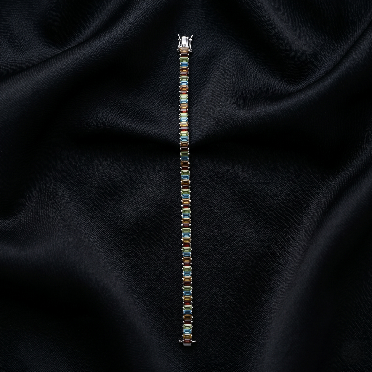 Elegant Multi Gemstone Silver Tennis Bracelet