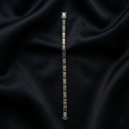 Elegant Multi Gemstone Silver Tennis Bracelet