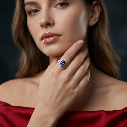 Oval Sapphire Diamond Halo Ring