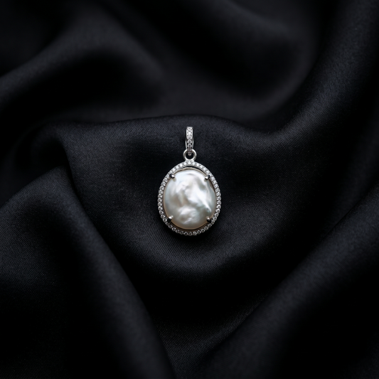 Elegant Oval Baroque Pearl Silver Pendant