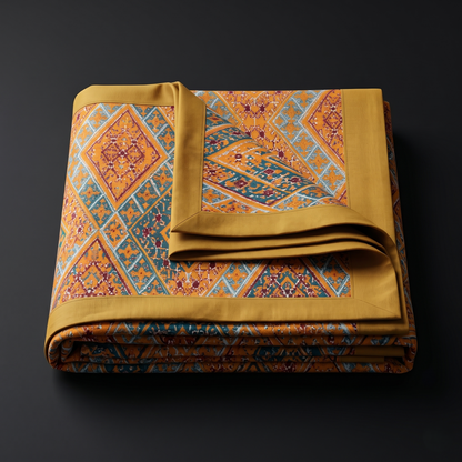 Golden Mustard Geometric Silk Luxury Bedcover