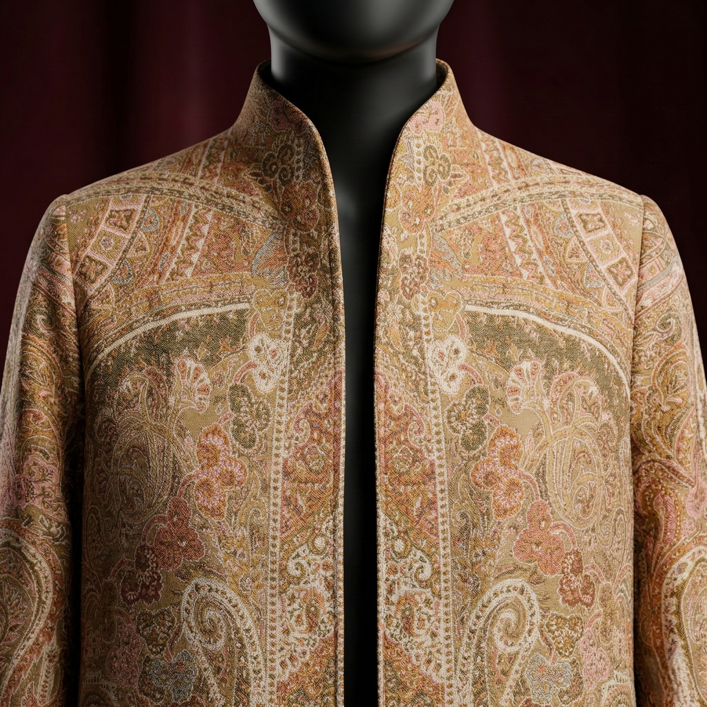 Handcrafted Aesthetic Paisley Patterned Long Coat