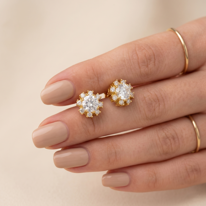 Moissanite Flower Silver Stud Earrings