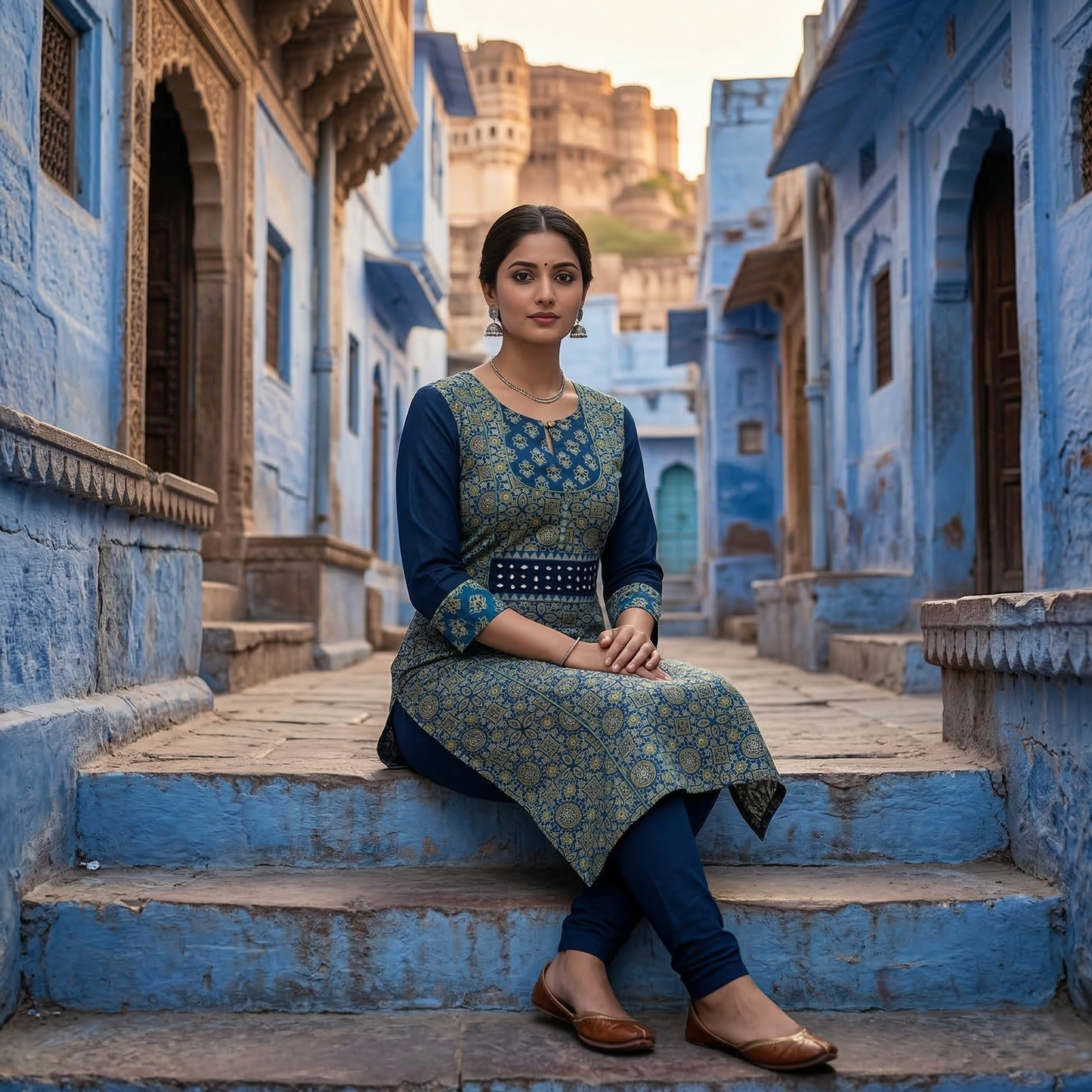 Teal Elegance Royal Blue Heritage Kurti