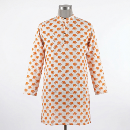 Hand-Block Elephant Print Cotton Kurta