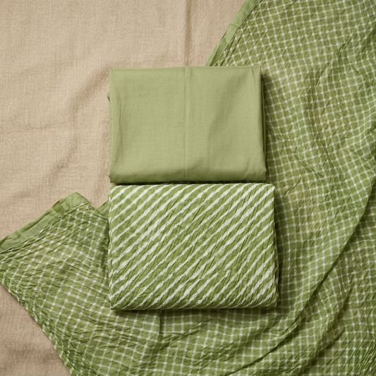 Sage Green Leheriya Unstitched Suit Set