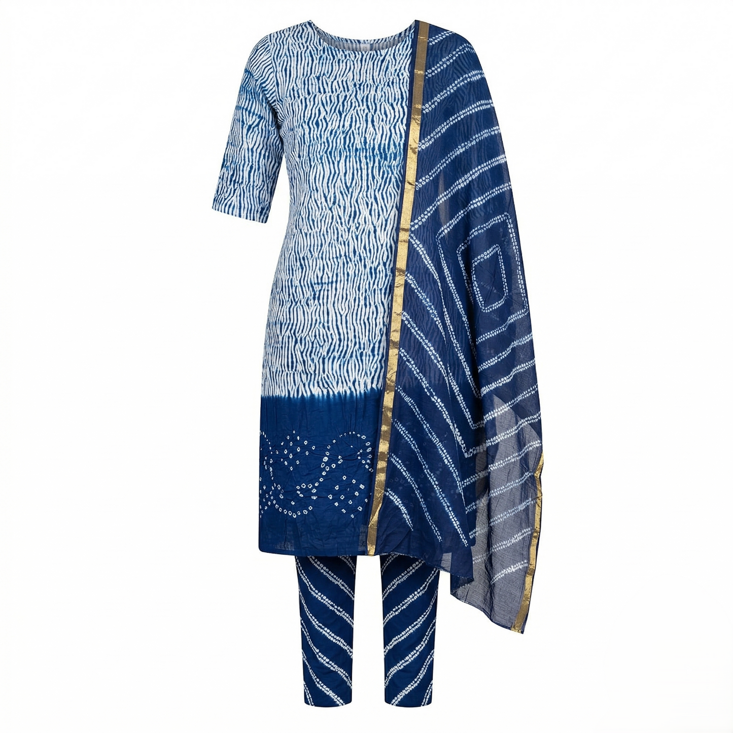 Indigo Bandhani Heritage Unstitched Suit Set