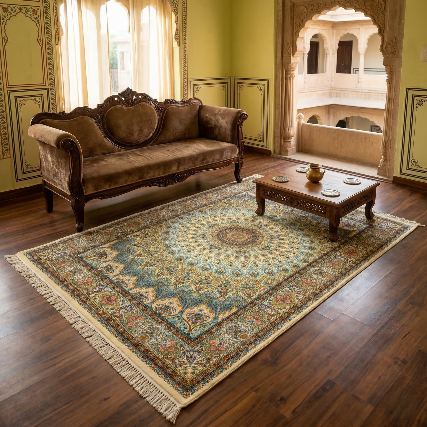 Antique Floral Medallion Hand Tufted Silk Rug