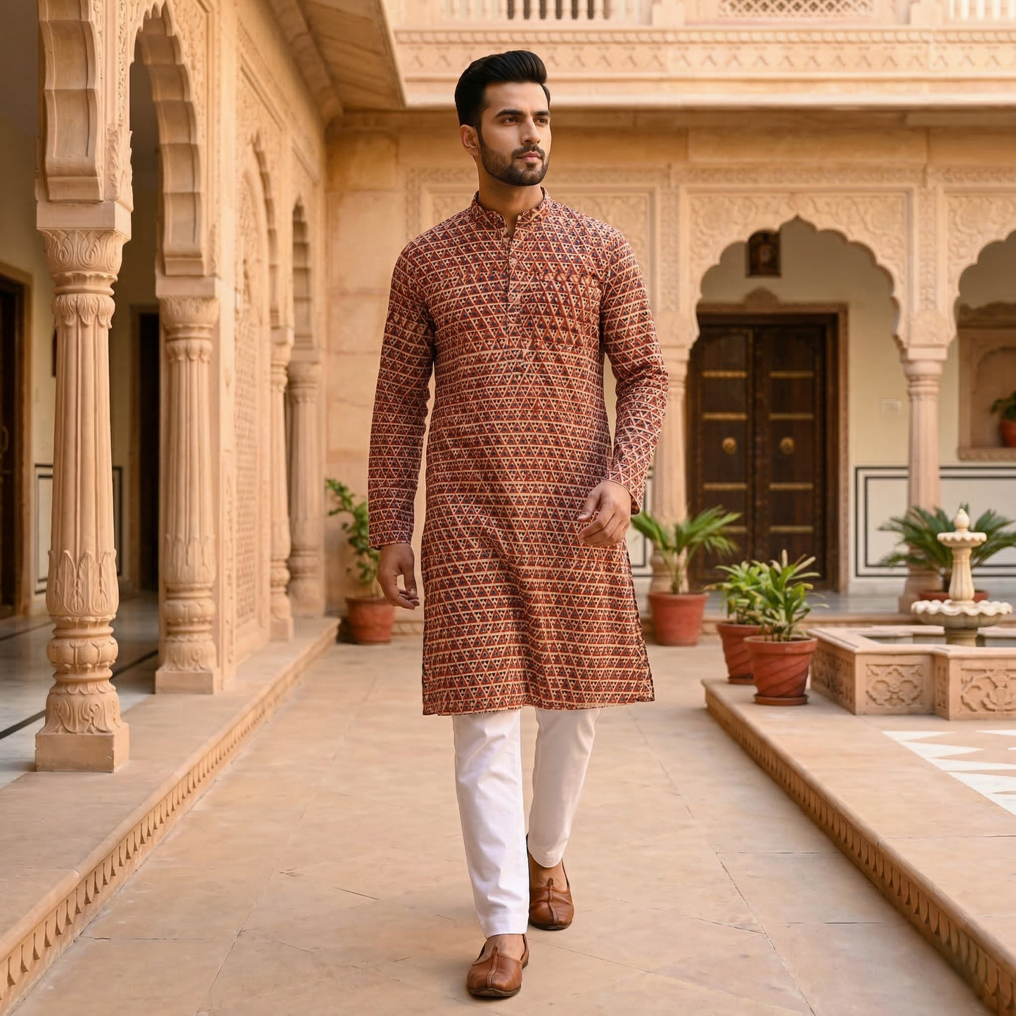 Elegant Ajrakh Print Cotton Long Kurta
