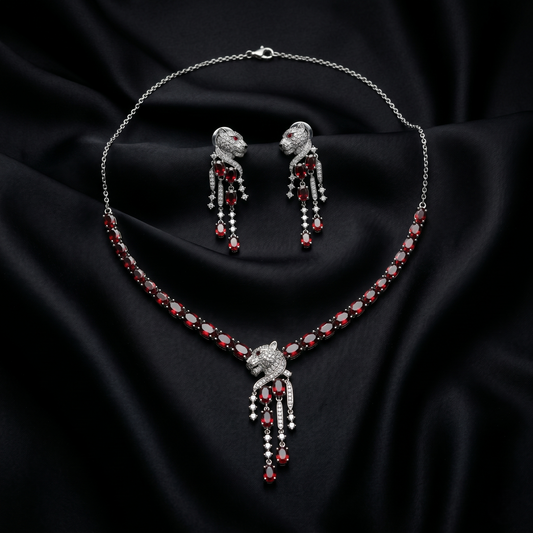 Panther Garnet Cascading Silver Jewelry Set