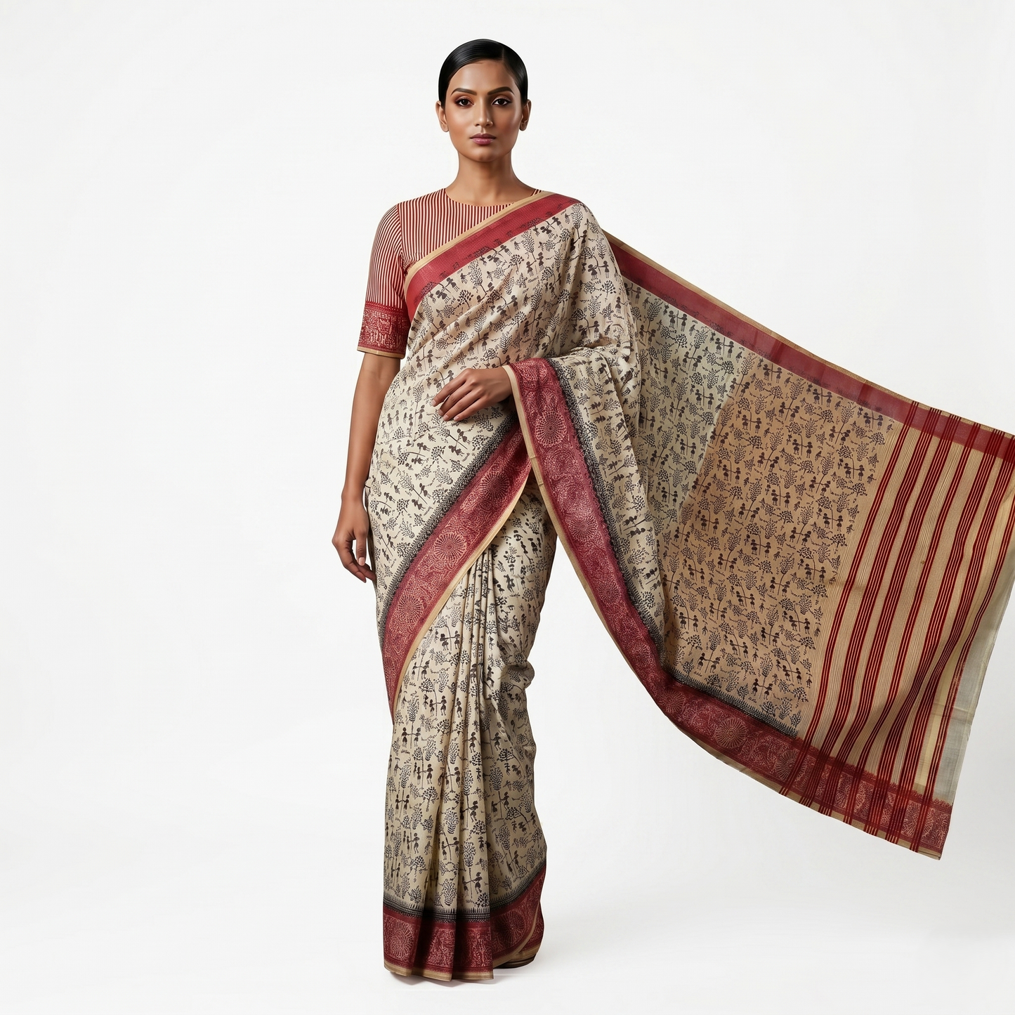 Elegance in Handcrafted Warli Art Saree