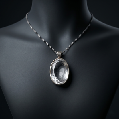 Exquisite Oval Crystal Sterling Silver Pendant
