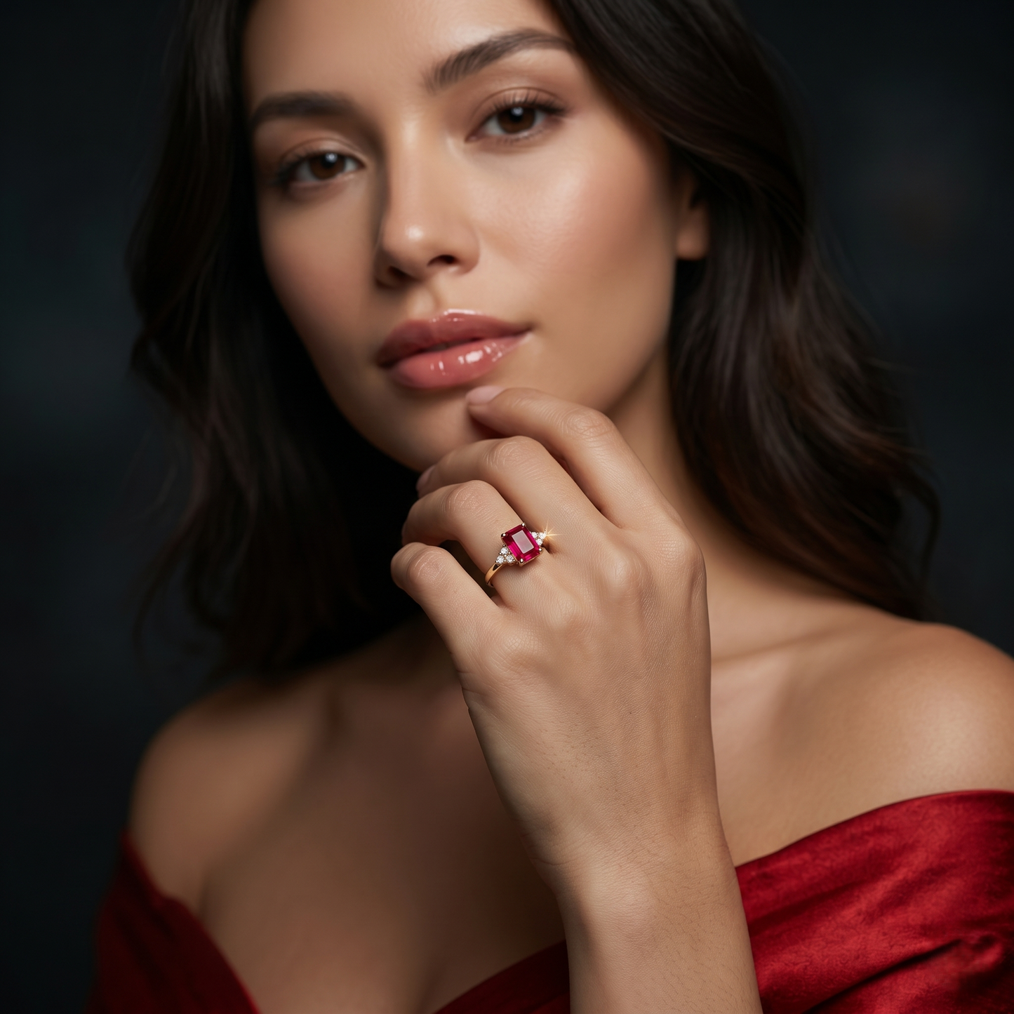 Emerald Cut Ruby Gold Cocktail Ring